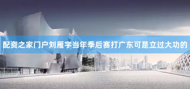 配资之家门户刘雁宇当年季后赛打广东可是立过大功的